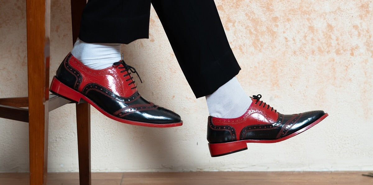 Boyka Leather Red and White Oxford Dress Shoes with Red Bottom
